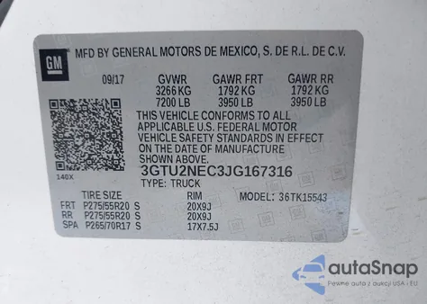 2018 GMC Sierra 1500 Slt z USA, uszkodzony, nr VIN 3GTU2NEC3JG167316